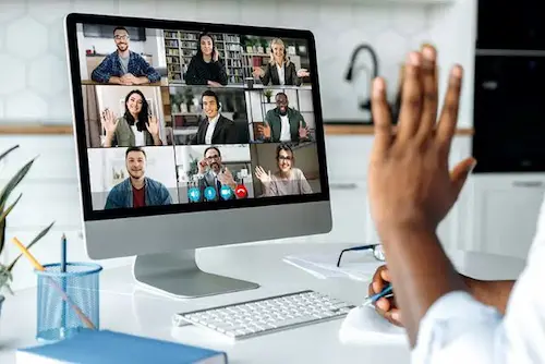 stock image of a teams call