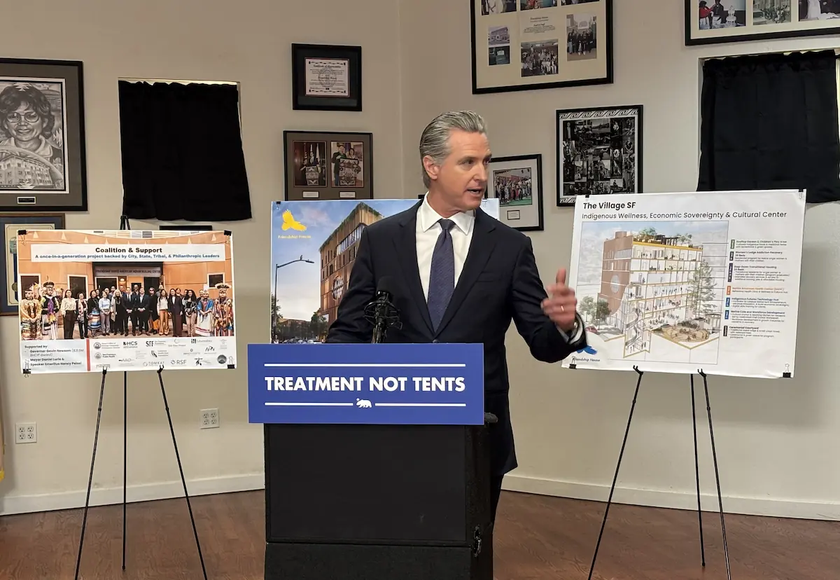 Governor Newsom speaking at event at Friendship House in San Francisco