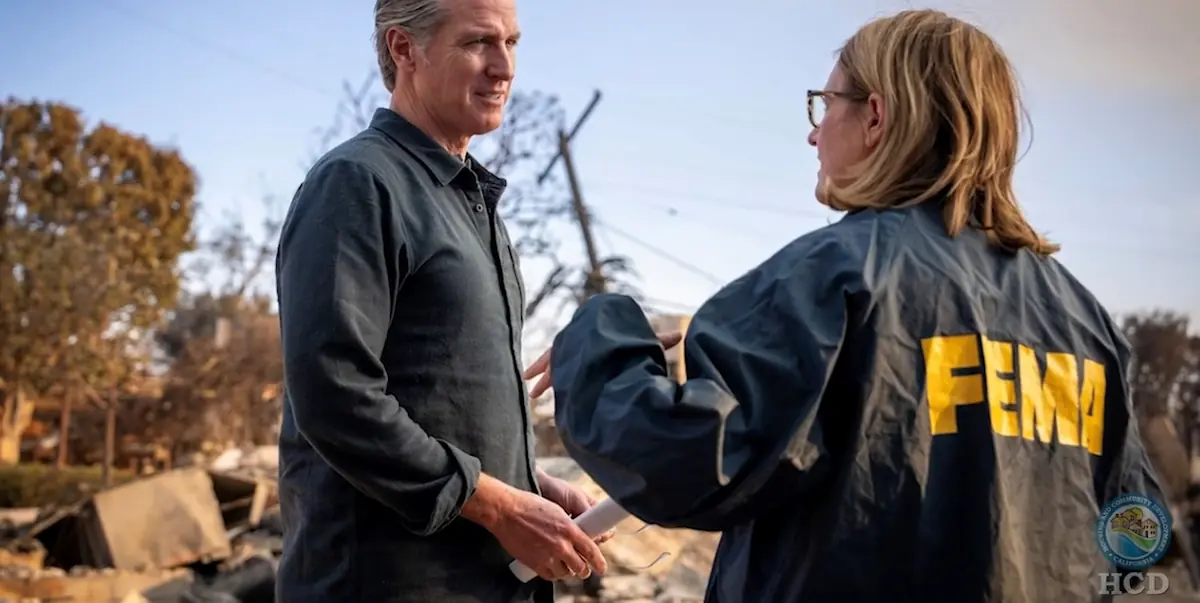 Governor Newsom speaking to FEMA after LA fires