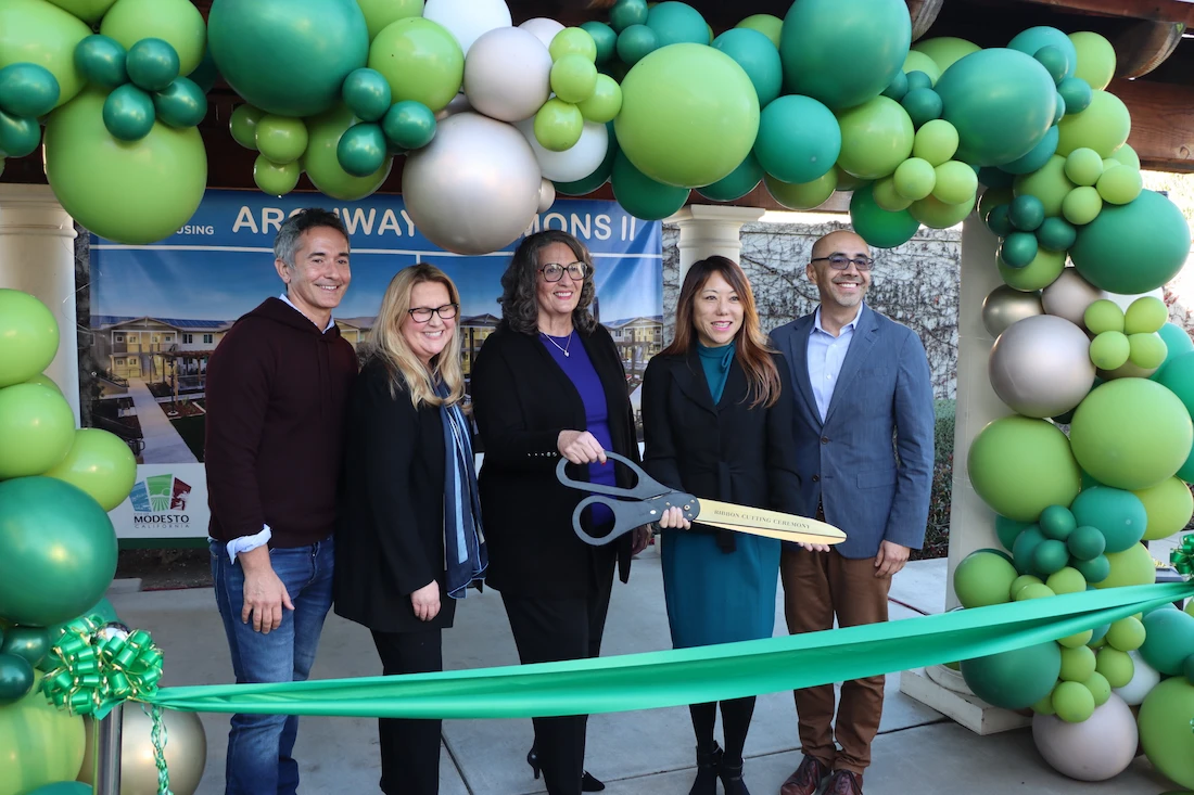 Director Gustavo Velasquez, State Treasurer Fiona Ma, Mayor Sue Zwahlen and others at Archway Commons II ribbon-cutting.