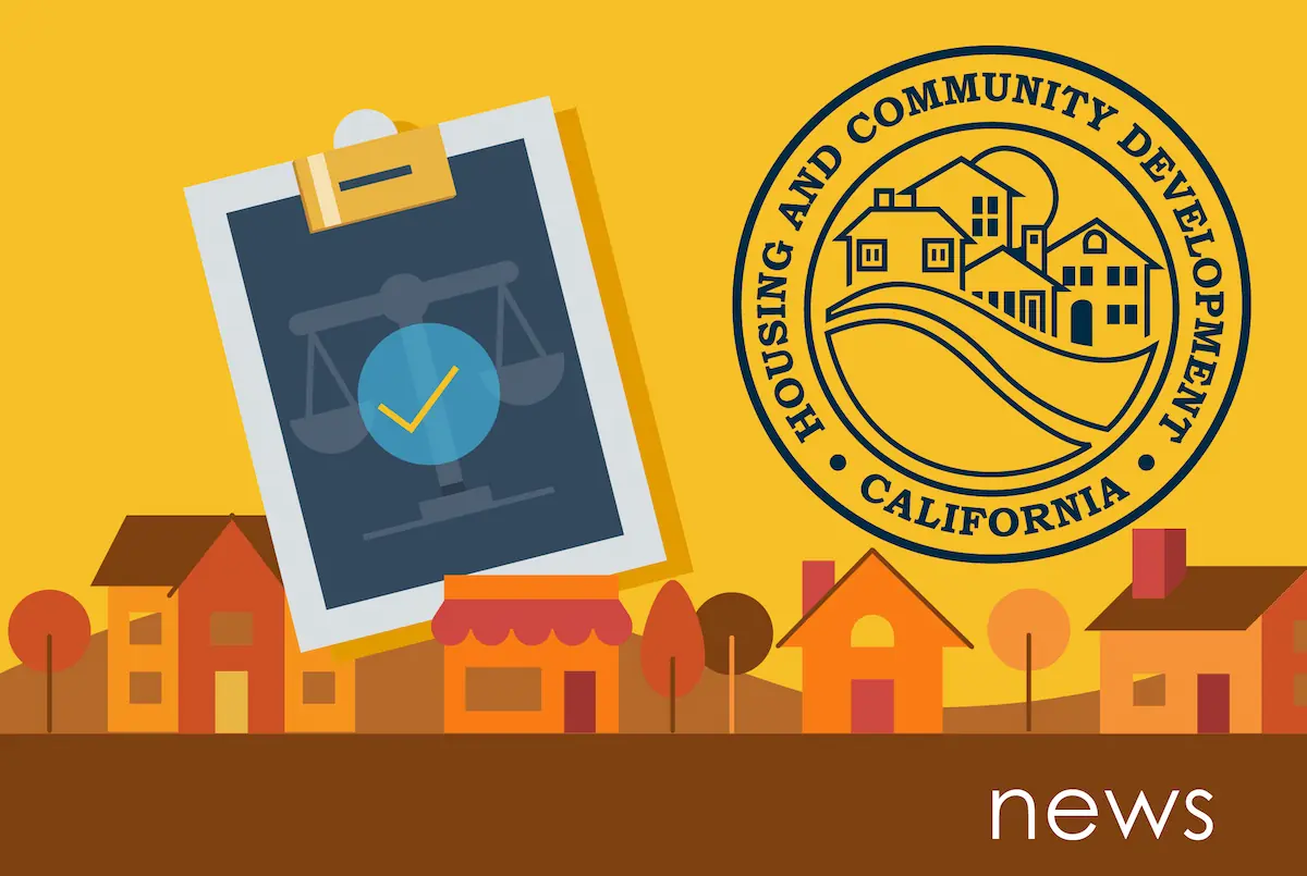 graphic with justice scales, HCD logo and word news